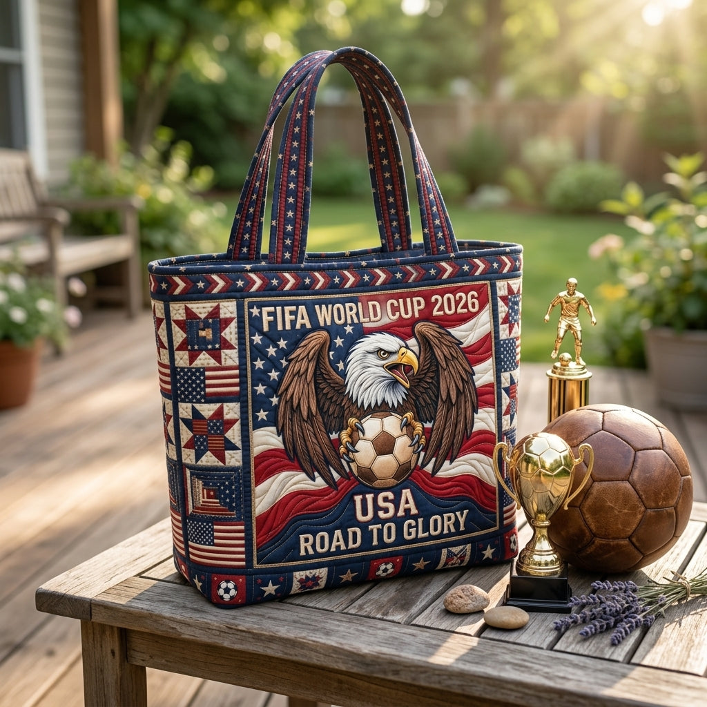 Quilted Tote Bag with American Eagle - Patriotic Soccer Gift for Fans