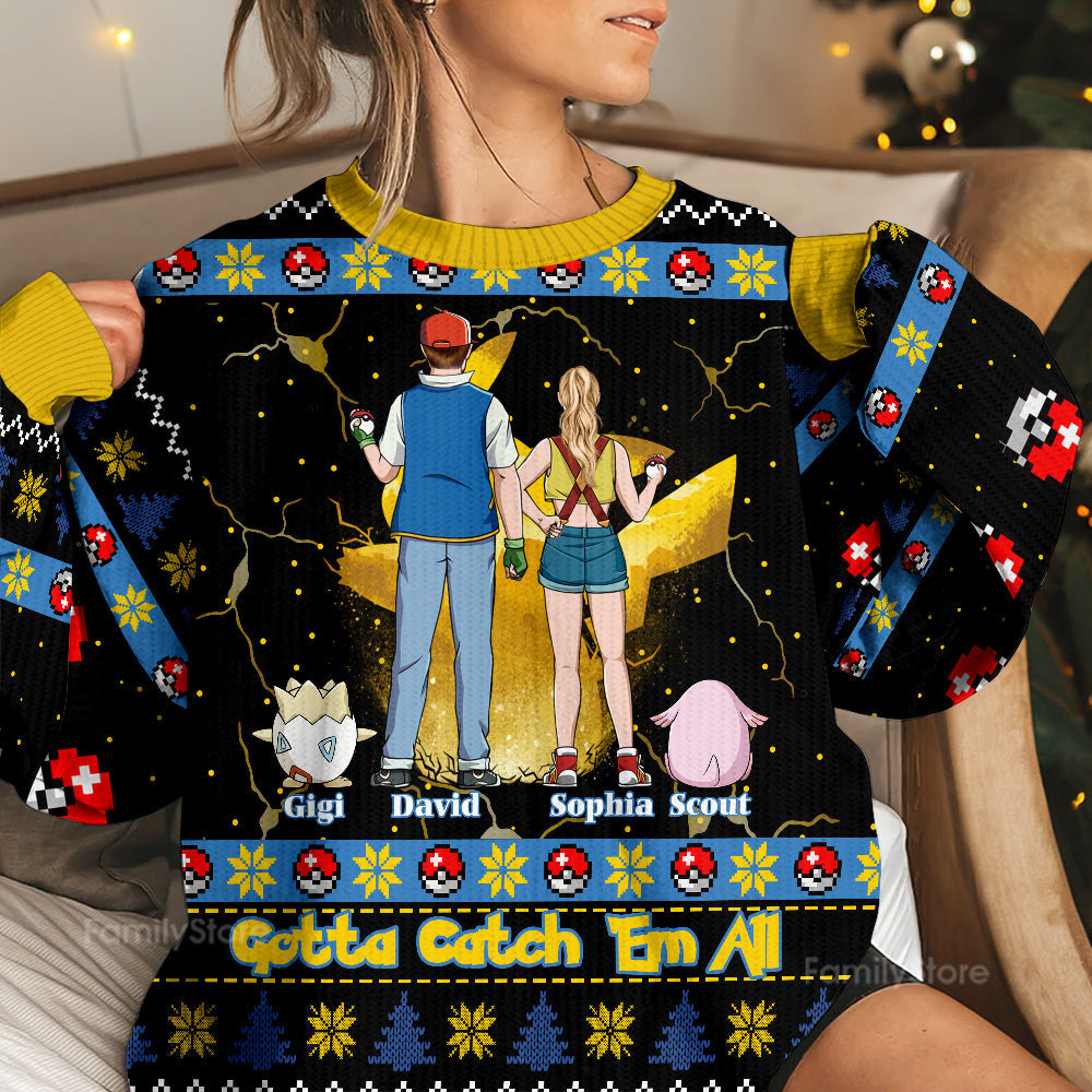 Personalized Ugly Sweater Gotta Catch 'Em All Christmas Gift for Family