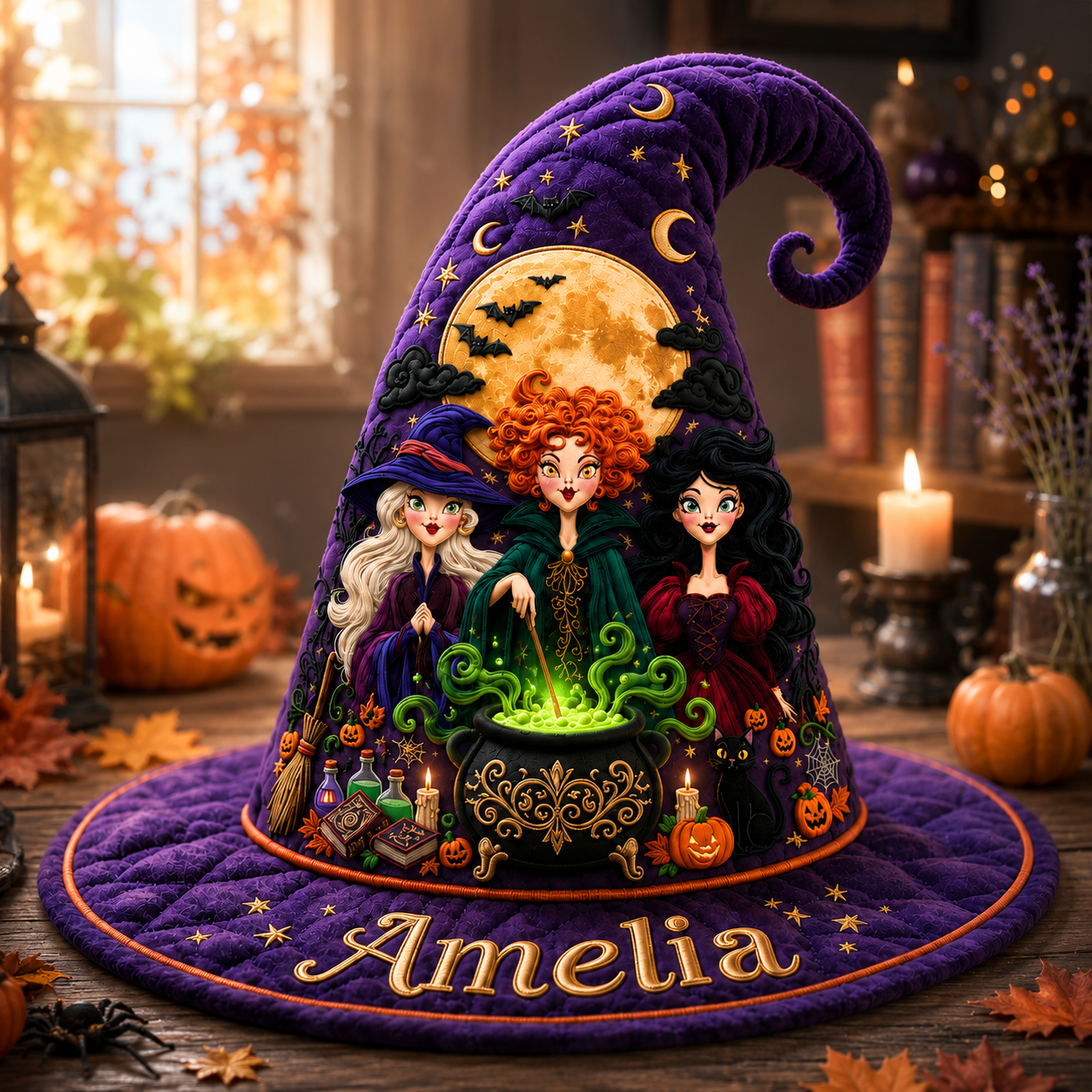 Personalized Quilted Witch Hat Custom Name Halloween Gift for Her Quilt Witch Hat GradoCreations