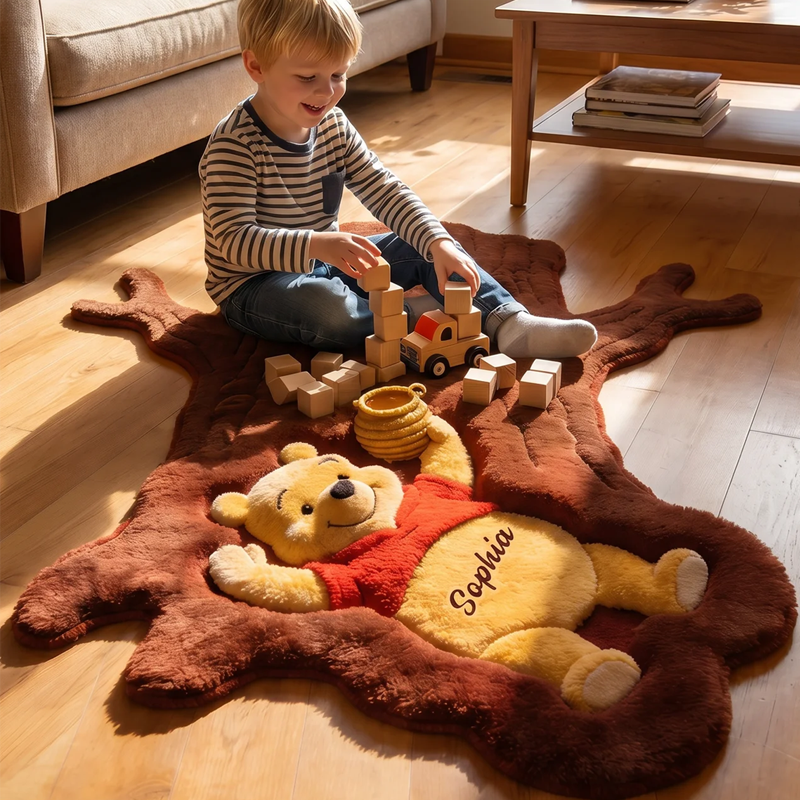 Personalized Honey Bear Rug Cozy Non-Slip Tufted Mat Gift for Family