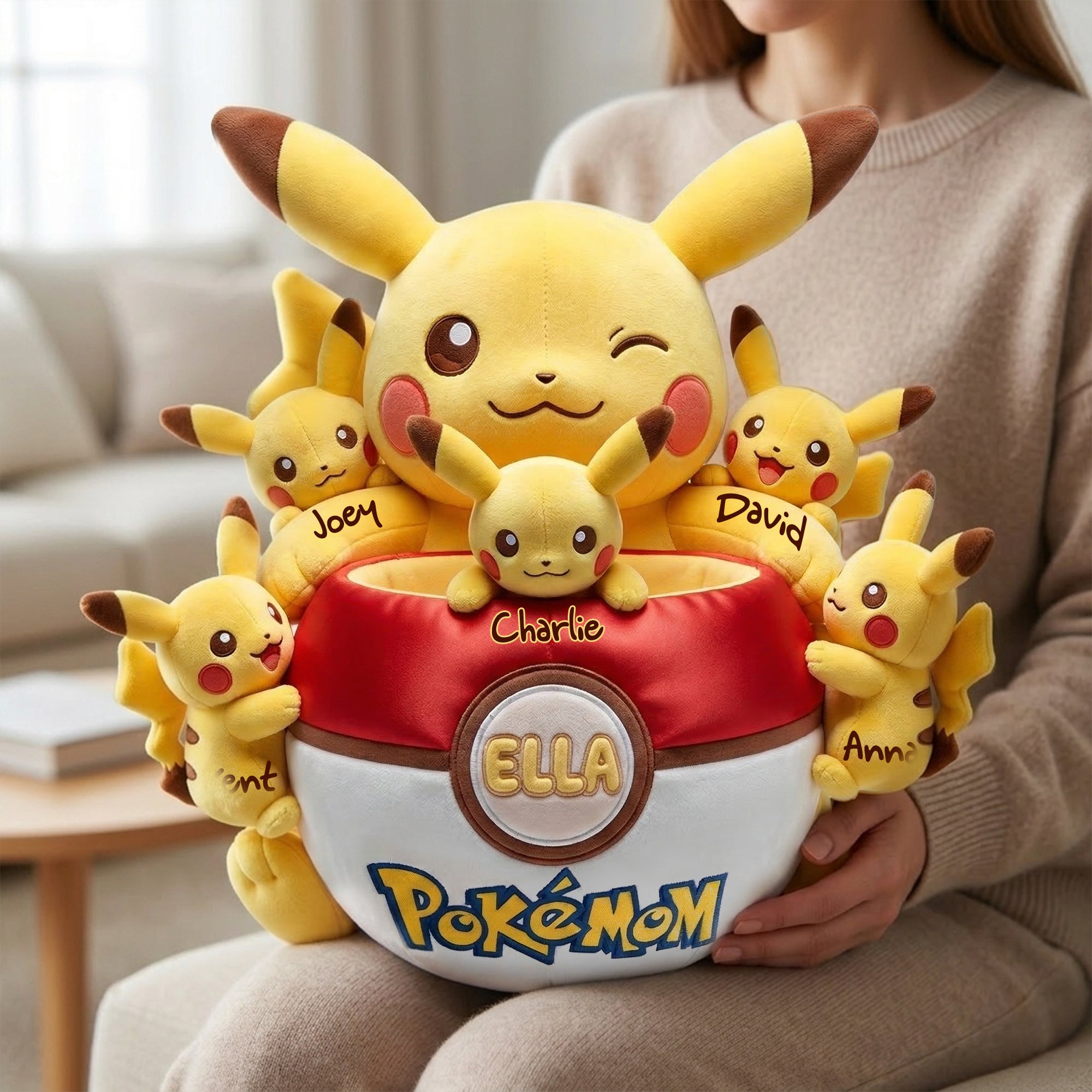 Personalized Pikachu Shaped Pillow Custom Name Gift for Mom
