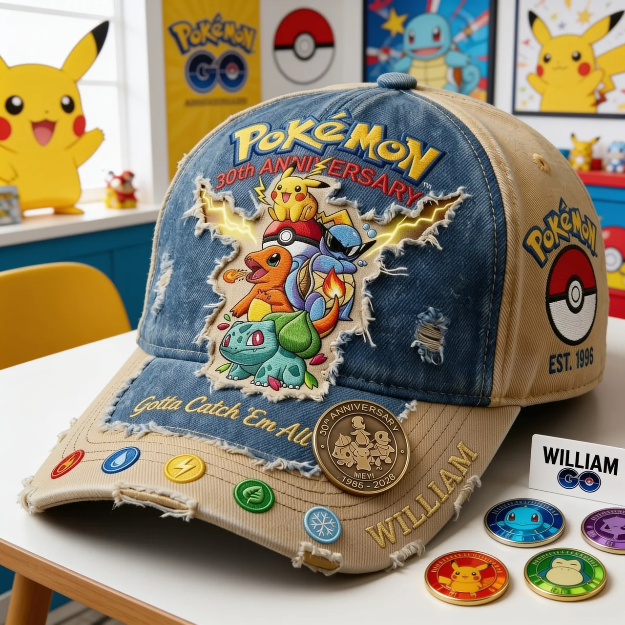 Personalized Pokémon 30th Anniversary Cap Custom Name Gift for Fans