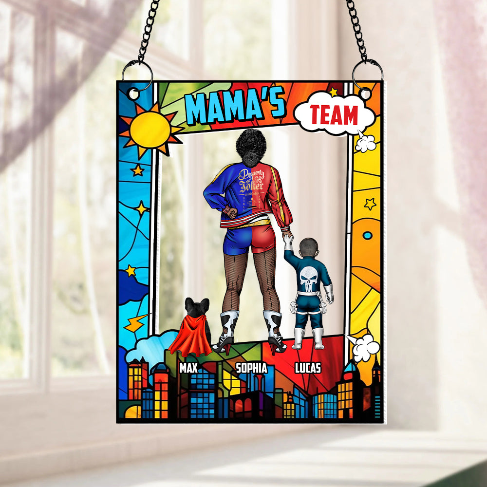 Personalized Supermom & Little Heroes Window Suncatcher Gift for Mom
