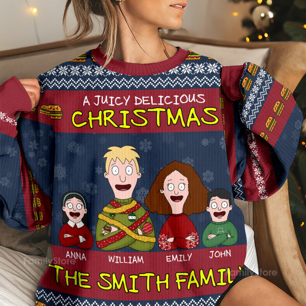 Personalized Family Ugly Sweater Juicy Delicious Christmas Gift