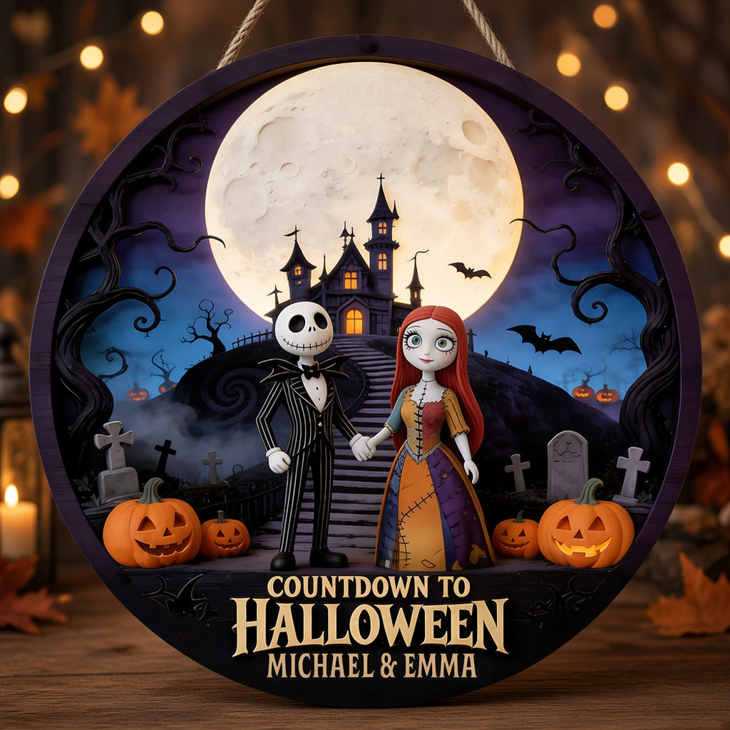 Personalized Spooky Round Wood Sign for Halloween Gift for Couple Wood Sign GradoCreations