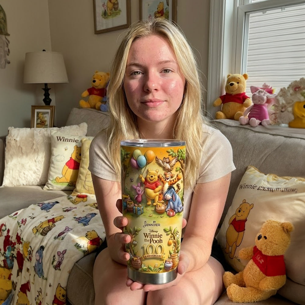 Personalized Disney Winnie the Pooh 100th Anniversary Tumbler Gift for Movie Fans