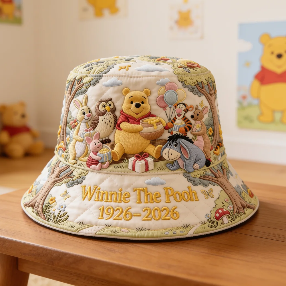 Personalized Quilted Bucket Hat Winnie The Pooh Gift for Movie Fans Quilted Bucket Hat GradoCreations