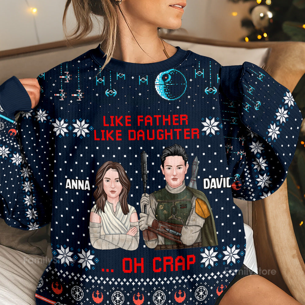 Personalized Like Father Like Daughter Ugly Sweater for Family Christmas Gift