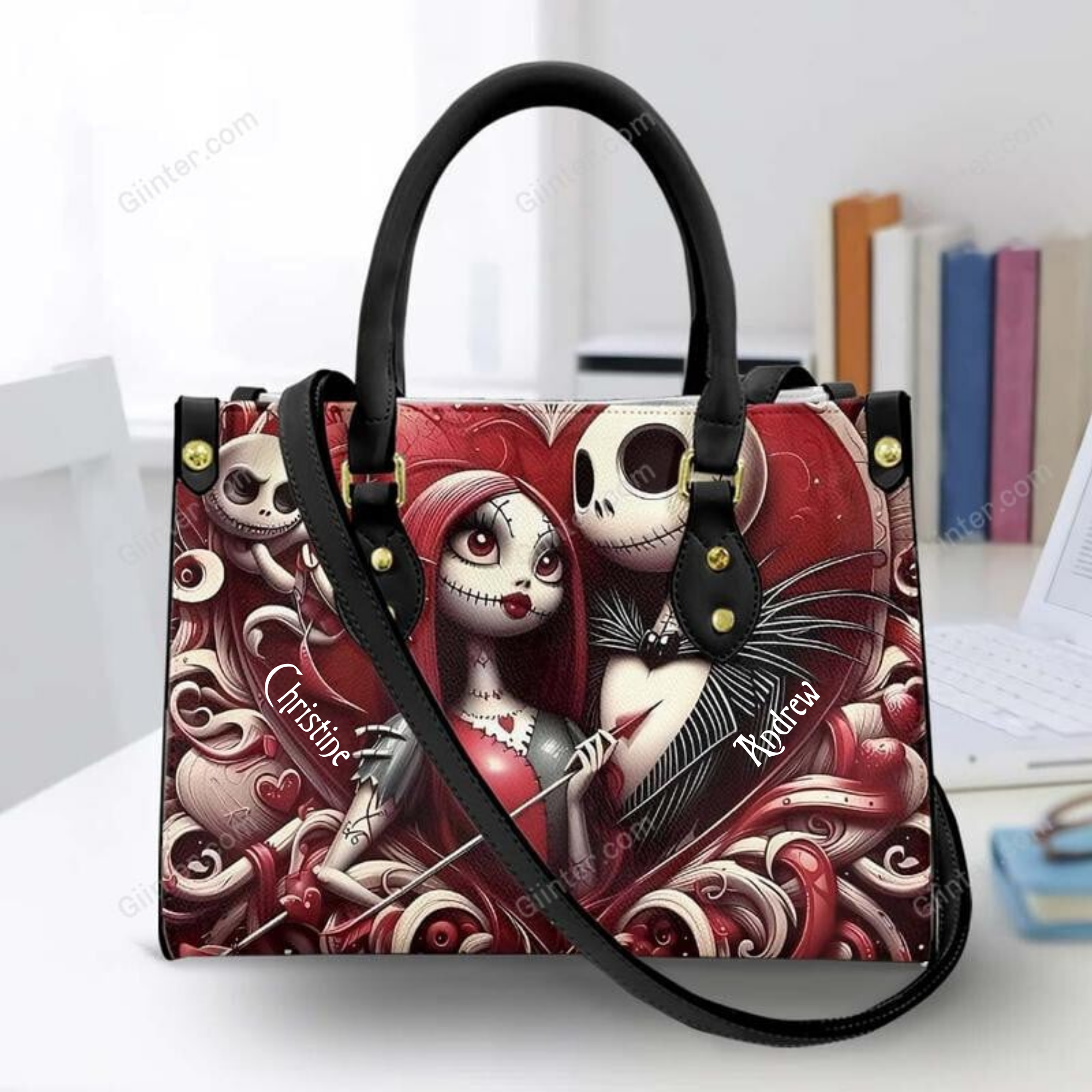 Personalized Gothic Skeleton Couple Leather Bag & Wallet Gift