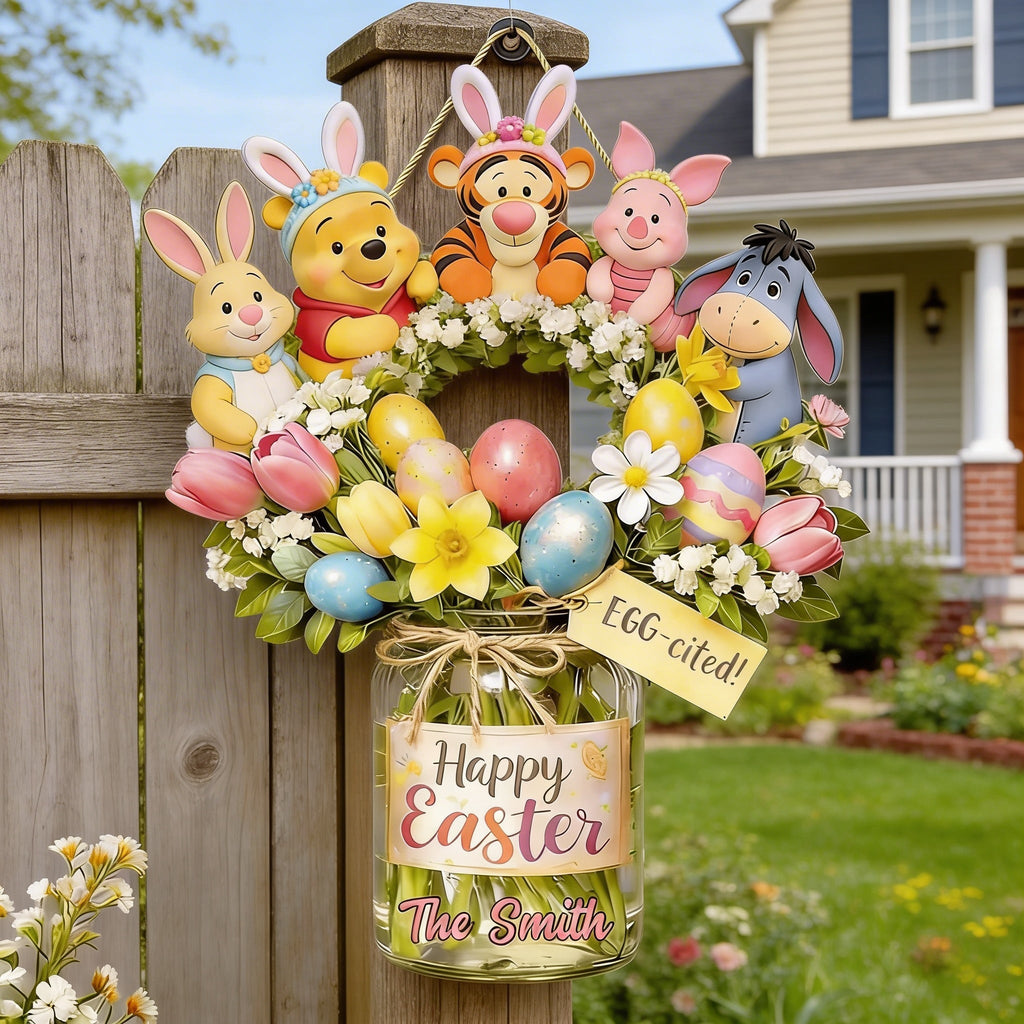 Personalized Easter Wreath Custom Wood Sign for Family Gift