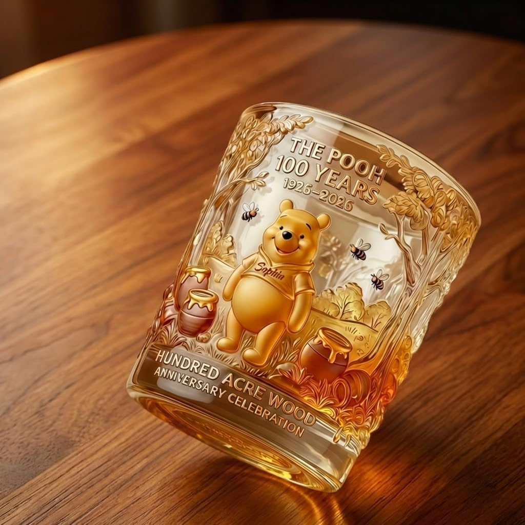 Personalized Whiskey Glass with Pooh Bear Design for Movie Fans Anniversary Gift