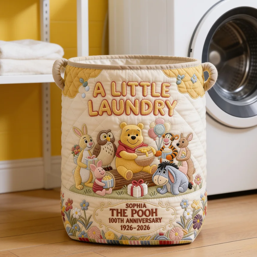 Personalized Quilted Laundry Basket Disney Pooh Gift for Her Quilted Laundry Basket GradoCreations