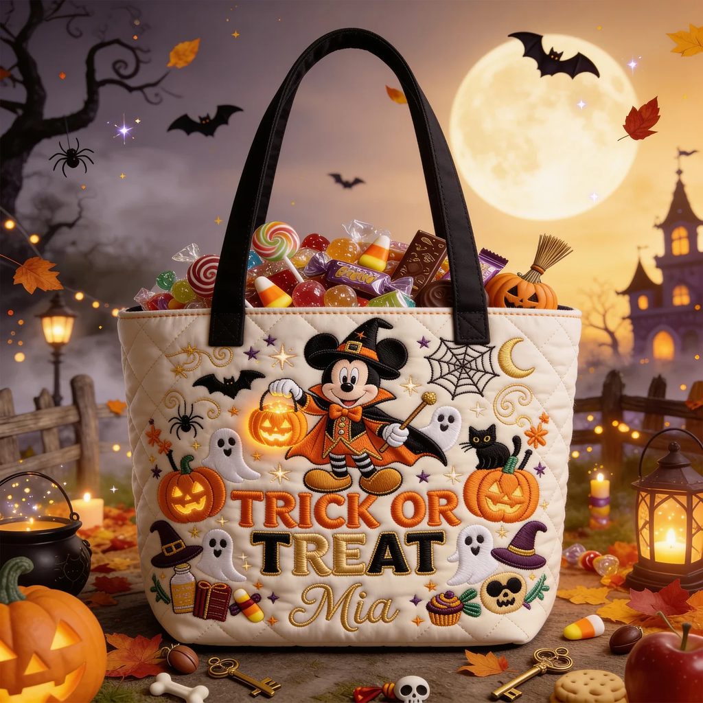 Personalized Trick or Treat Quilted Tote Bag for Halloween Quilted Tote Bag GradoCreations