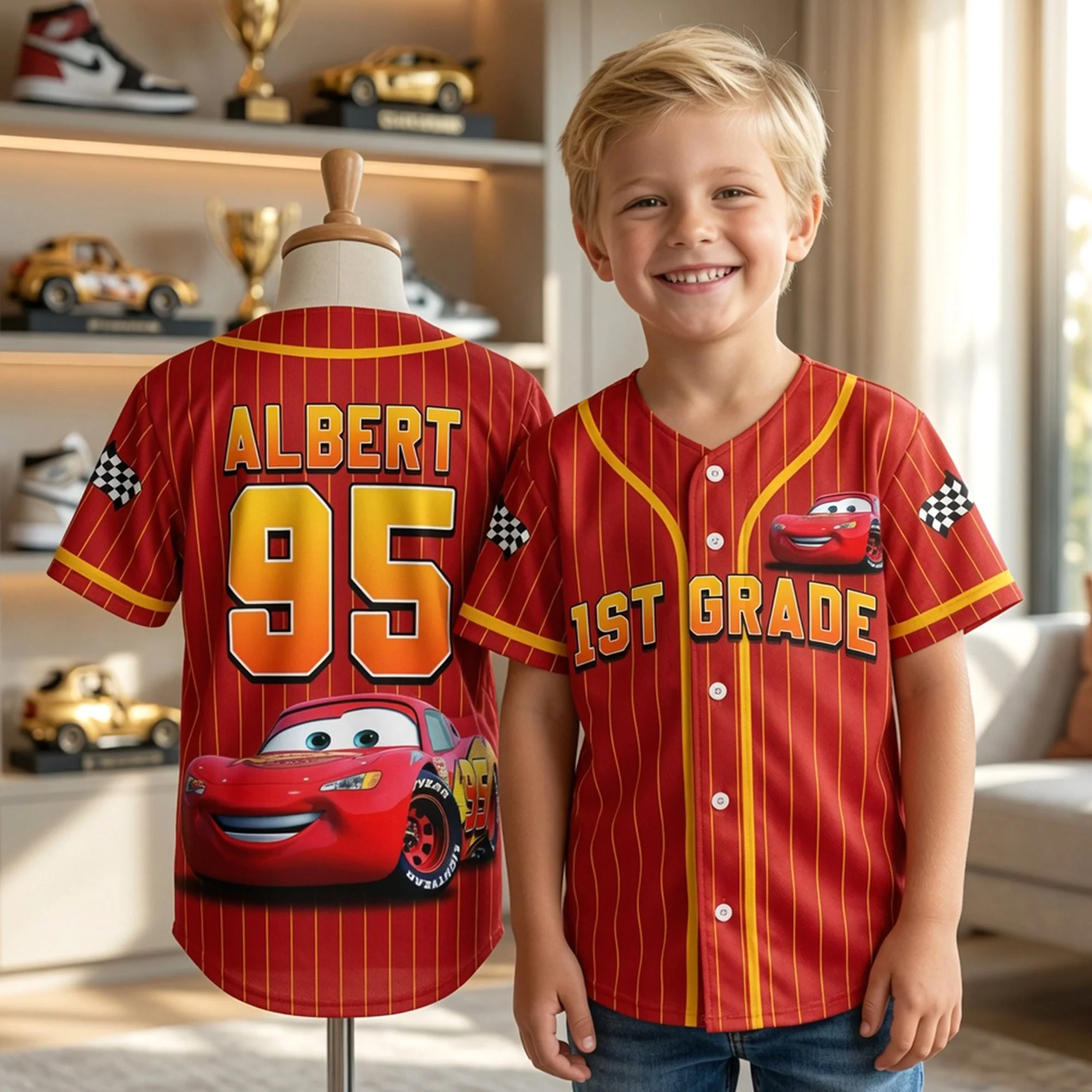 Personalized Kids Baseball Jersey Custom Name Gift for Car Lovers