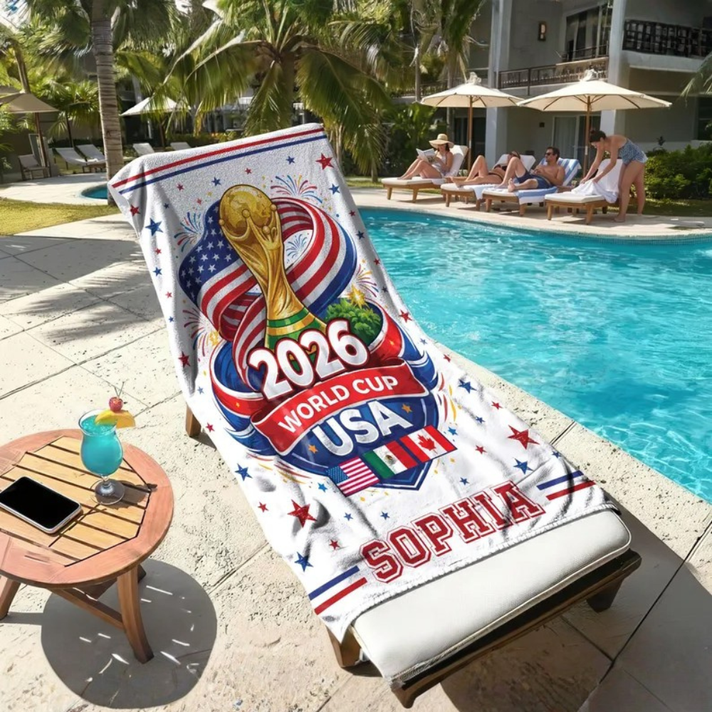 Personalized World Cup 2026 USA Flag Beach Towel Gift for Soccer Fans