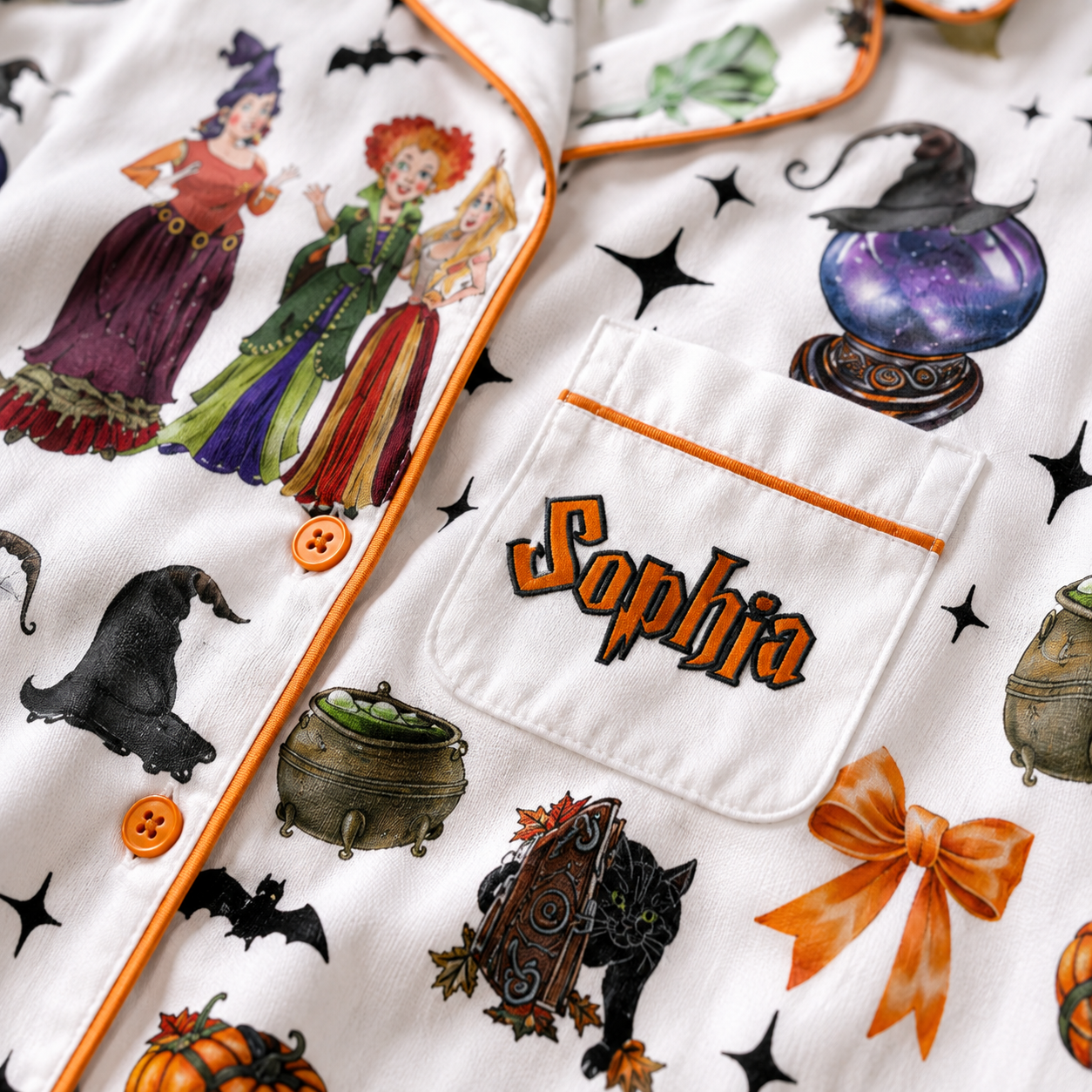 Personalized Halloween Pajama Set Cats & Witches Gift for Her Pajama Set GradoCreations