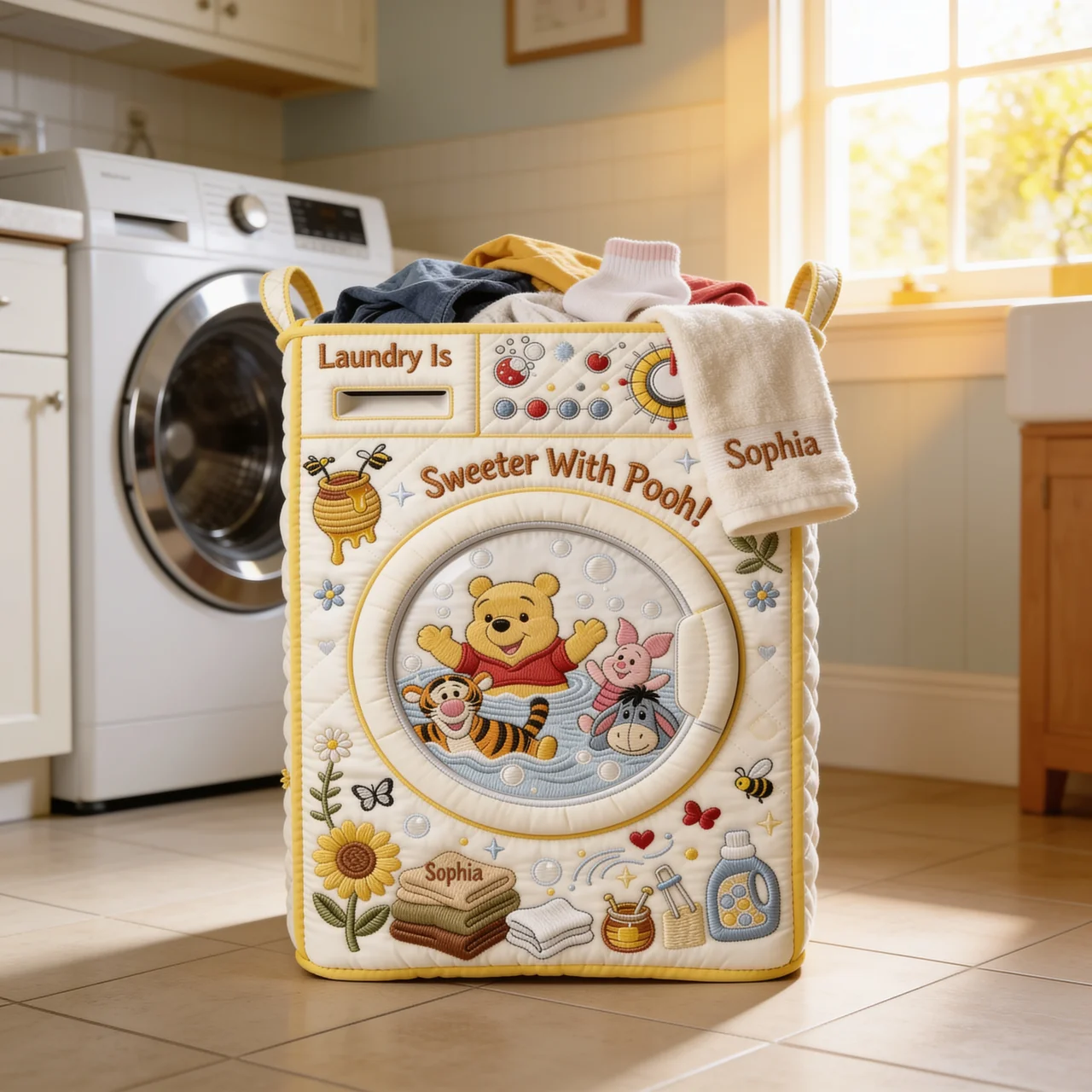 Personalized Quilted Laundry Basket with Disney Characters - Gift for Laundry Lovers Quilted Laundry Basket GradoCreations
