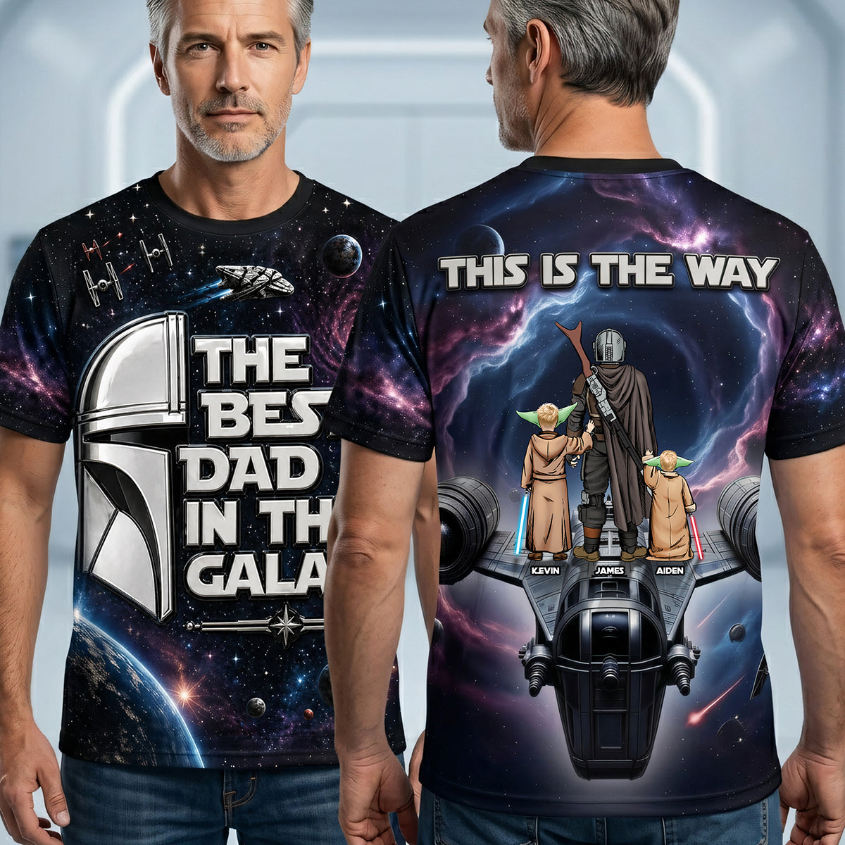 Personalized AOP T-Shirt The Best Dad In The Galaxy Gift