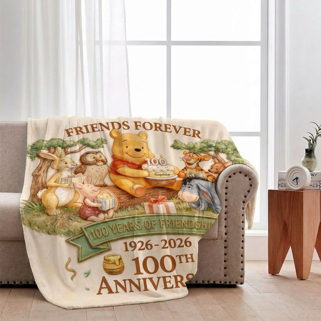 Personalized Winnie the Pooh Blanket 100th Anniversary Gift for Movie Fans