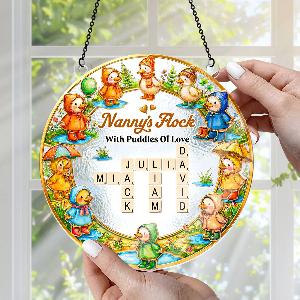 Personalized Acryllic Suncatcher with Family Crossword - Gift for Mom, Grandma