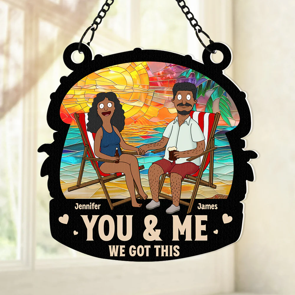Personalized Cartoon Couple Beach Suncatcher Gift for Anniversary