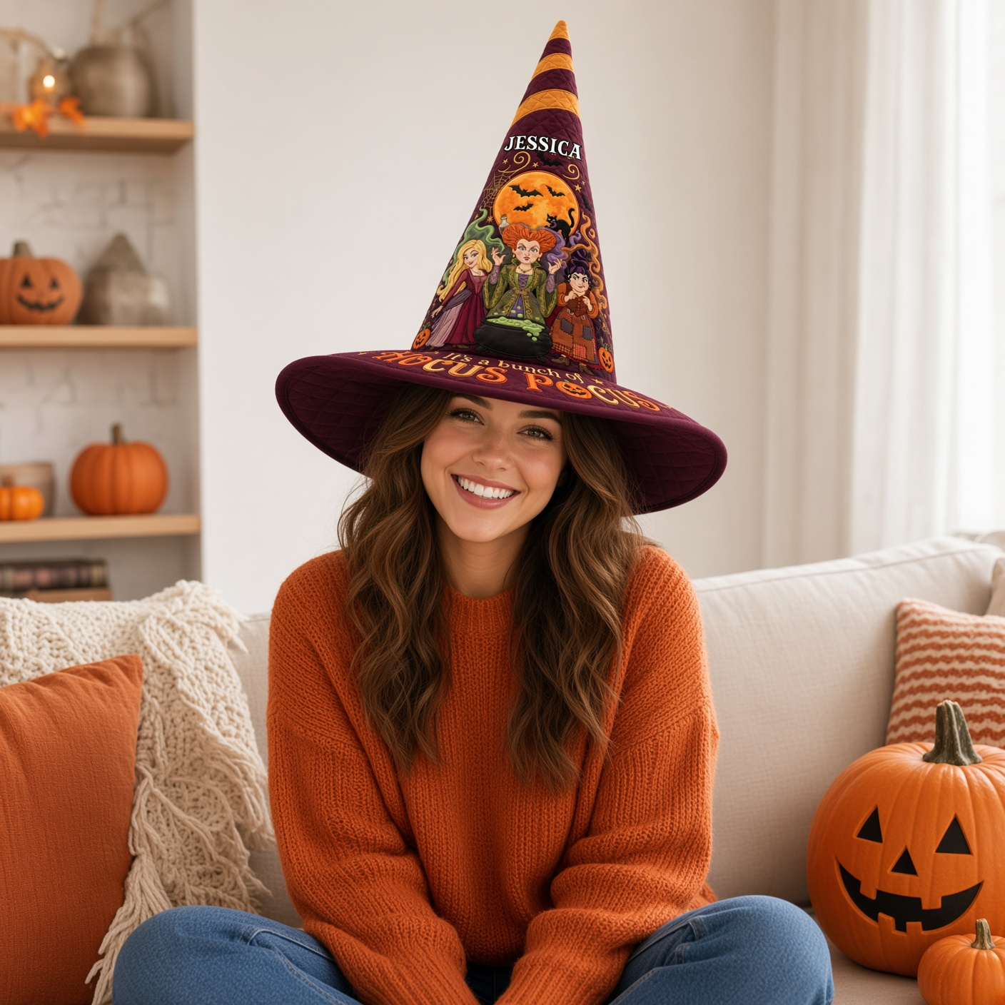 Personalized Quilted Witch Hat Spooky Halloween Gift for Her Quilt Witch Hat GradoCreations