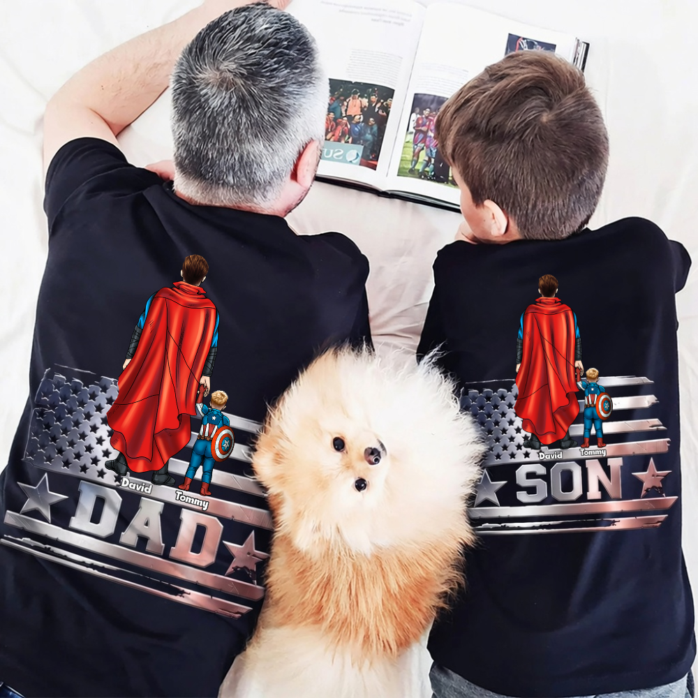 Personalized Superhero Dad and Kid Shirt Gift for Father's Day