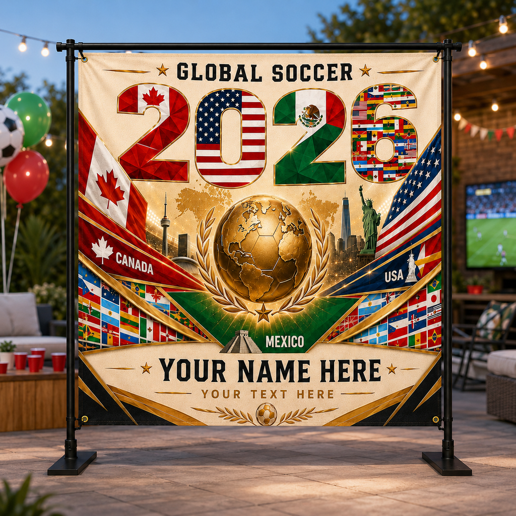 Personalized Global Soccer 2026 Backdrop Custom Name Gift for Sports Fans
