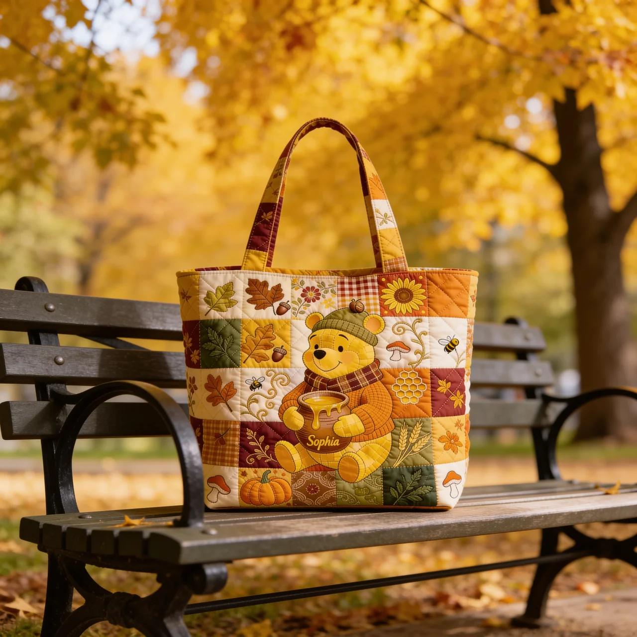 Personalized Quilted Tote Bag Autumn Vibes Gift for Her Quilted Tote Bag GradoCreations