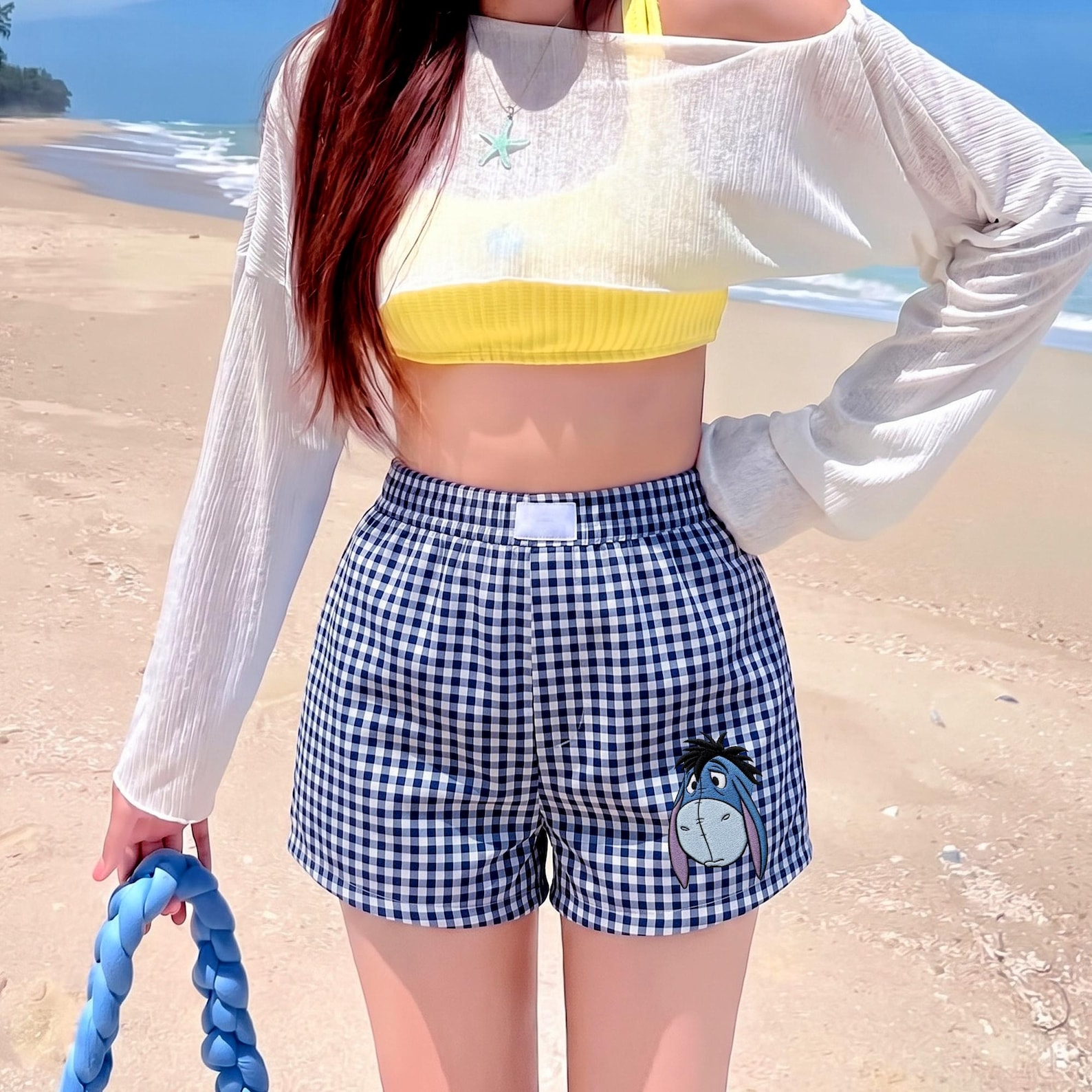 Personalized Embroidered Gingham Shorts for Women - Gift for Movie Fans