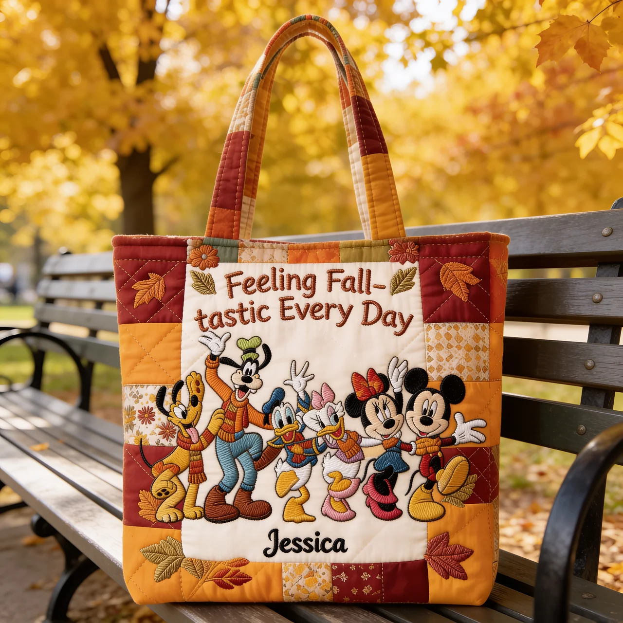 Personalized Quilted Tote Bag with Disney Friends - Gift for Her Quilted Tote Bag GradoCreations