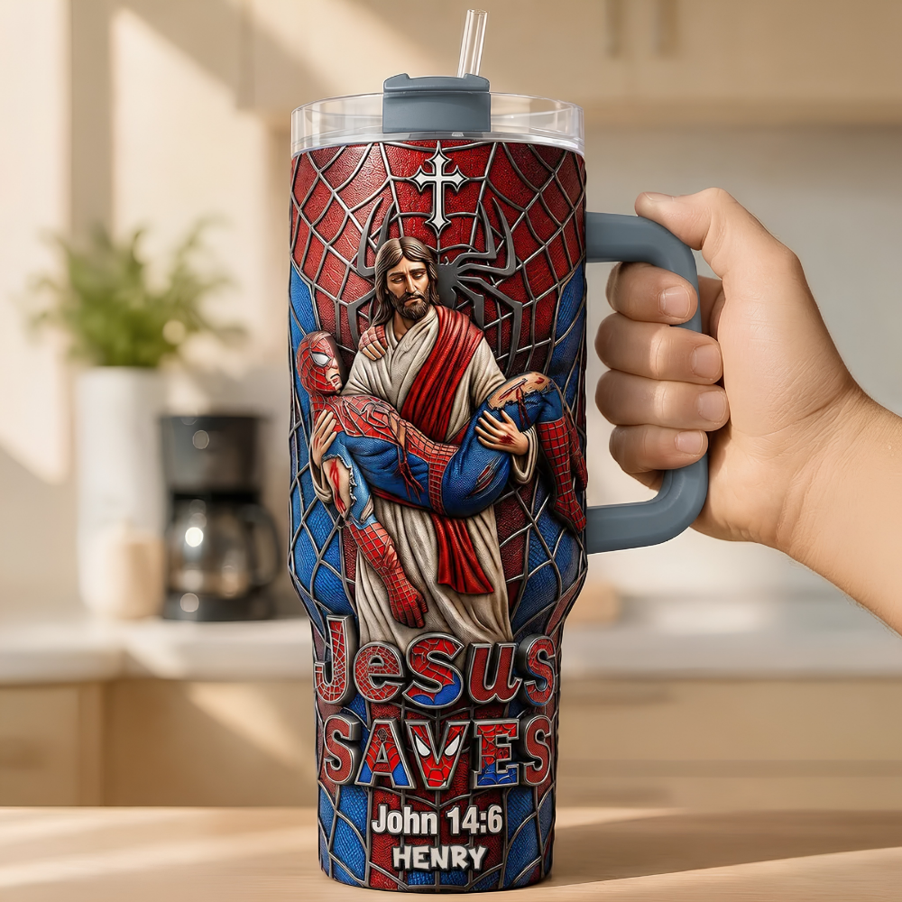 Personalized Jesus Saves Tumbler with Straw Custom Name Gift Tumbler GradoCreations