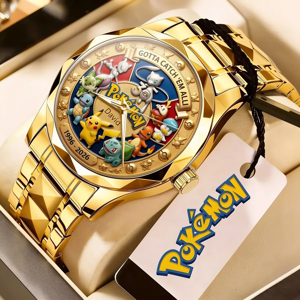 Personalized Pokemon Men's Wrist Watch Custom Engraved Gift for Movie Fans Men's Wrist Watch GradoCreations