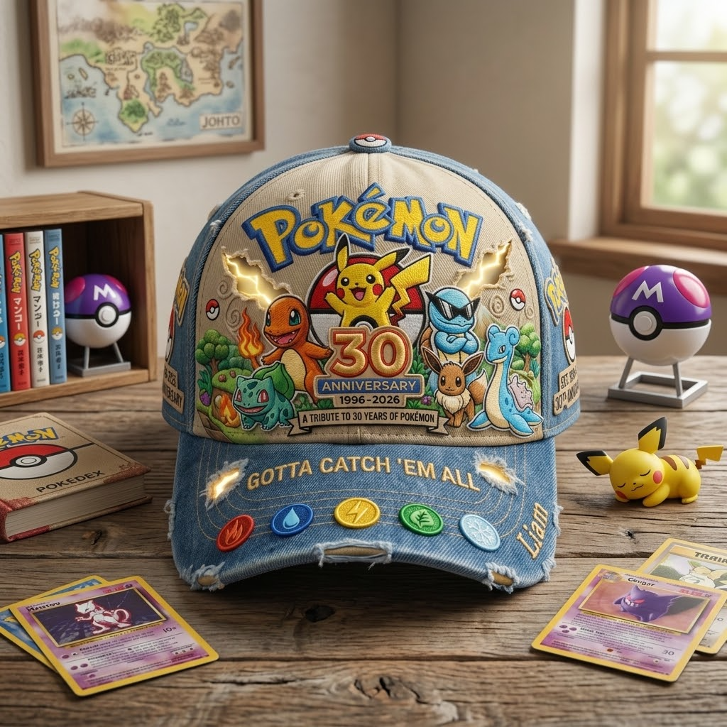 Personalized 30th Anniversary Pokémon Cap Funny Gift for Fans Classic Cap GradoCreations