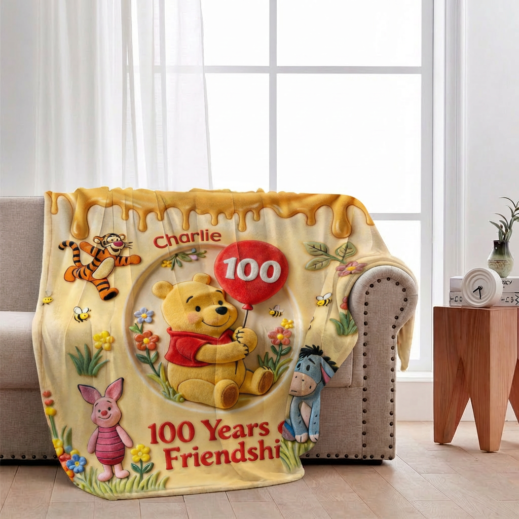 Personalized Winnie the Pooh Blanket 100 Years of Friendship Gift for Movie Fans