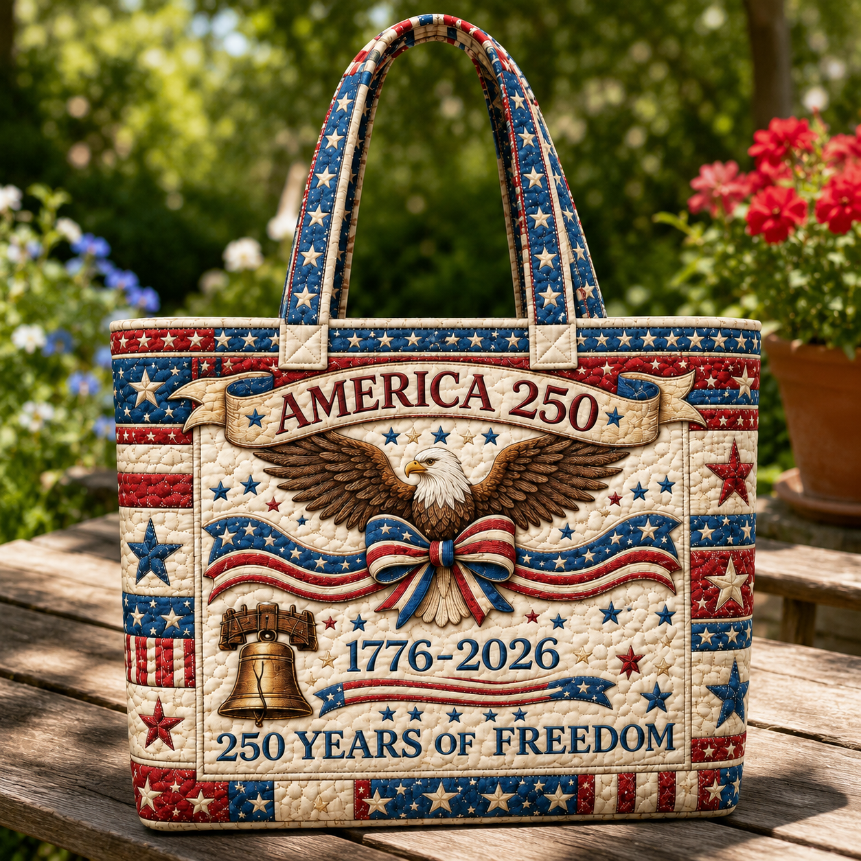 America 250 Freedom Quilted Tote Bag for Her - Patriotic Gift