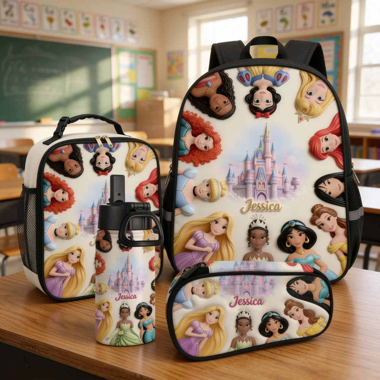 Personalized Cartoon Princess Backpack Set for Kids - School Gift School Bag+ GradoCreations