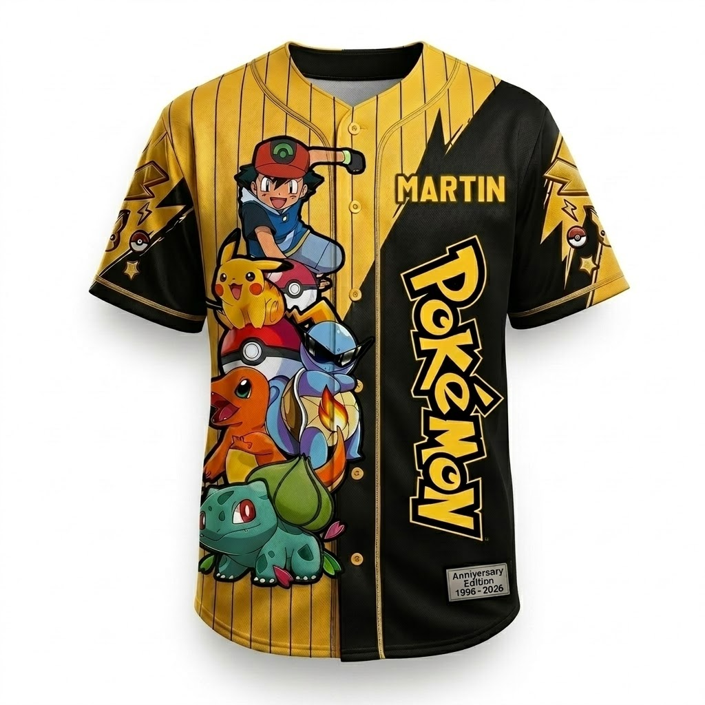 Personalized Pokémon Baseball Jersey Custom Name Anniversary Gift for Movie Fans