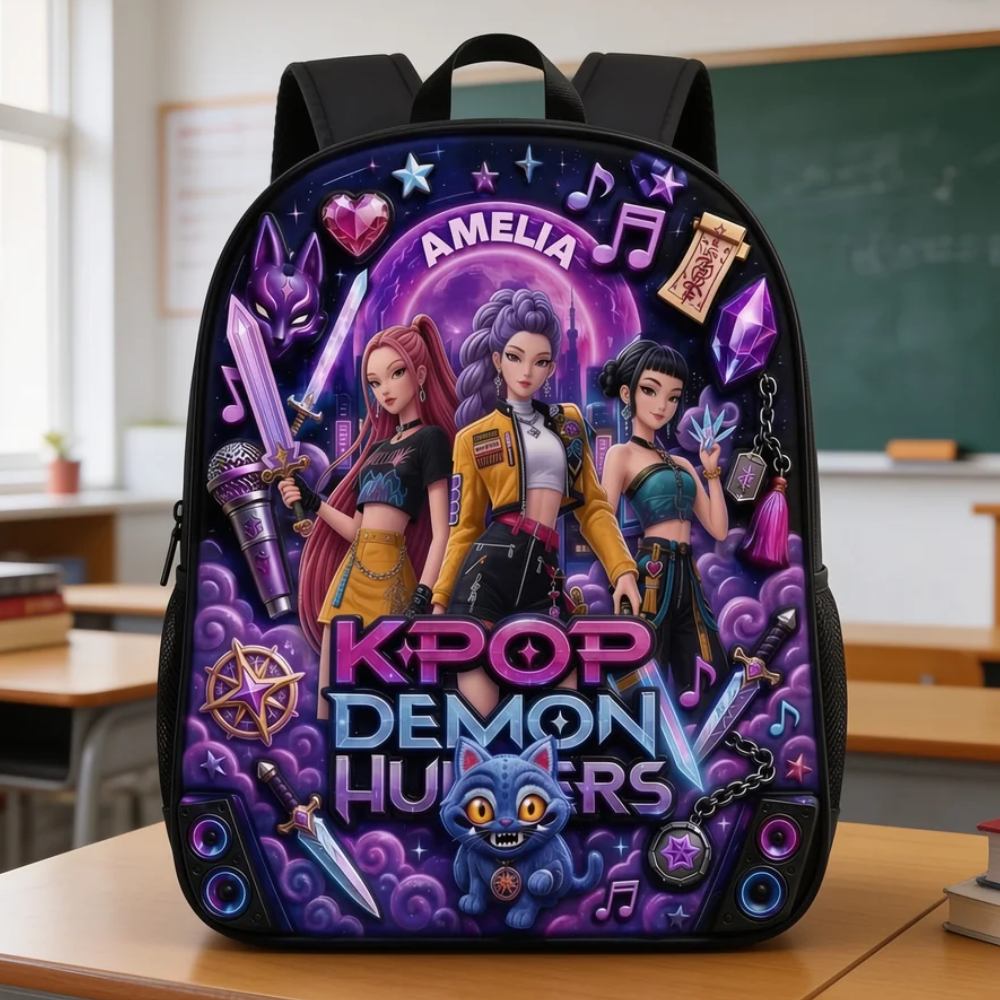 Personalized Kpop Demon Hunters Backpack Set with Lunch Bag, Pencil Case & Water Bottle for Kids School Bag+ GradoCreations