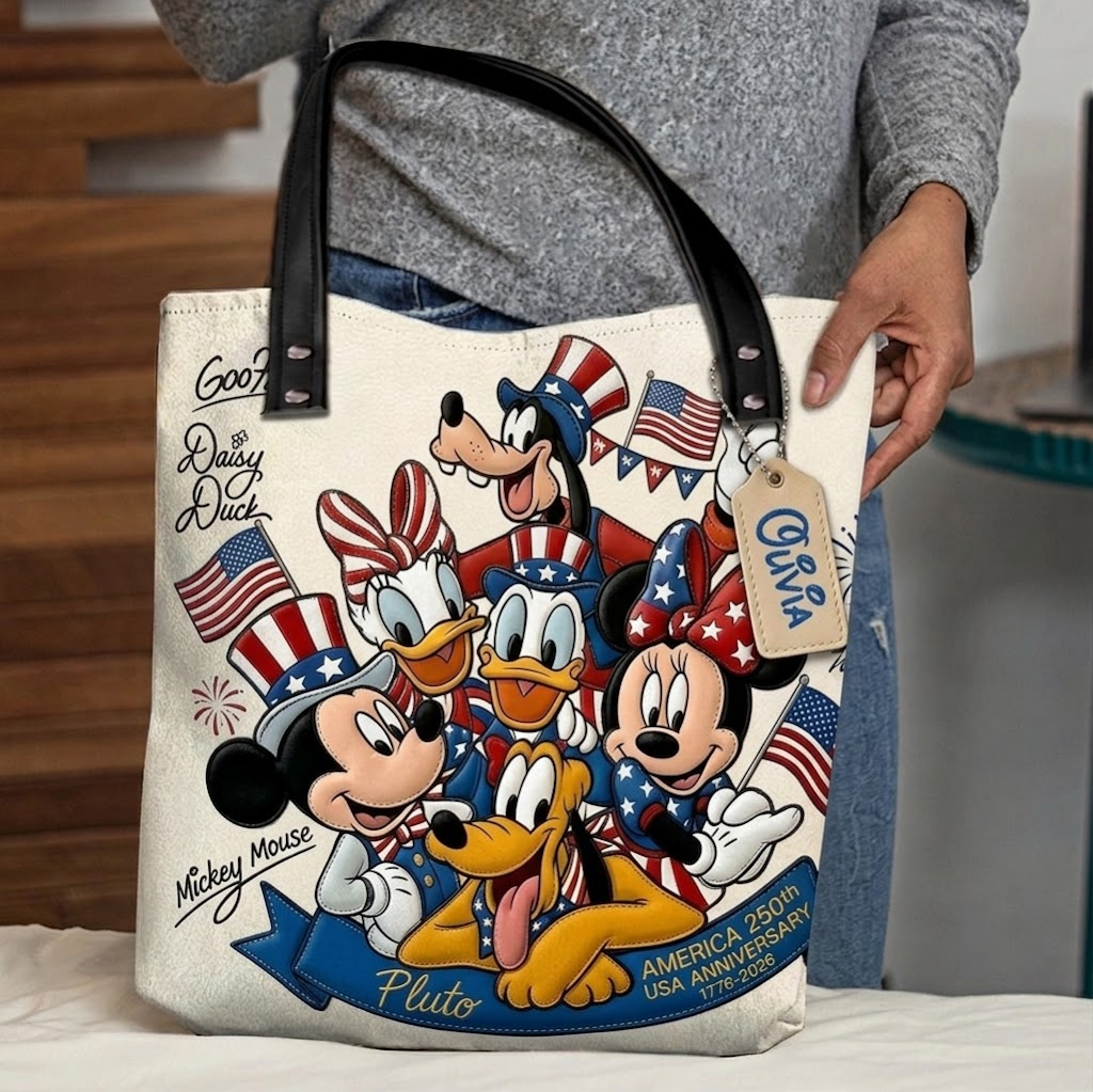 Personalized Patriotic Tote Bag with Mickey Mouse Design - Gift for Movie Fans & Independence Day