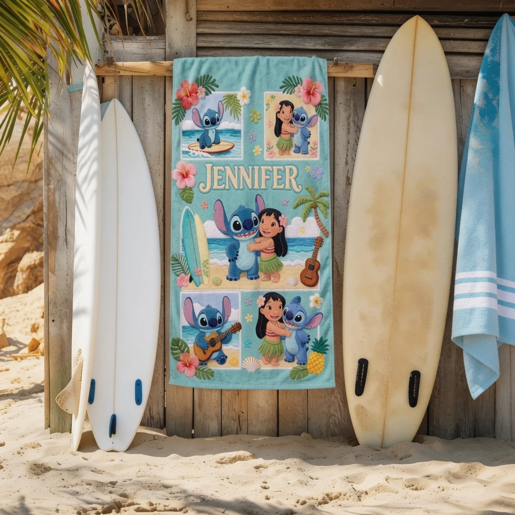 Personalized Cartoon Beach Towel with Name Summer Gift for Kids