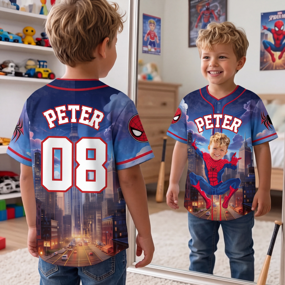 Personalized Superhero Photo Baseball Jersey Gift for Kids Baseball Jersey GradoCreations