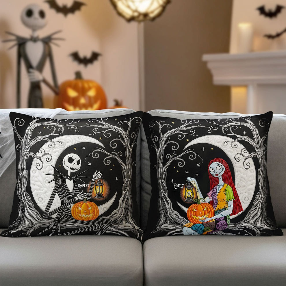 Personalized Halloween Pillow for Couples Custom Names Spooky Decor