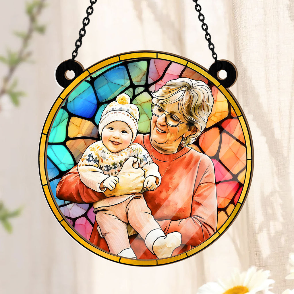 Personalized Photo Suncatcher for Grandma with Kids - Unique Gift