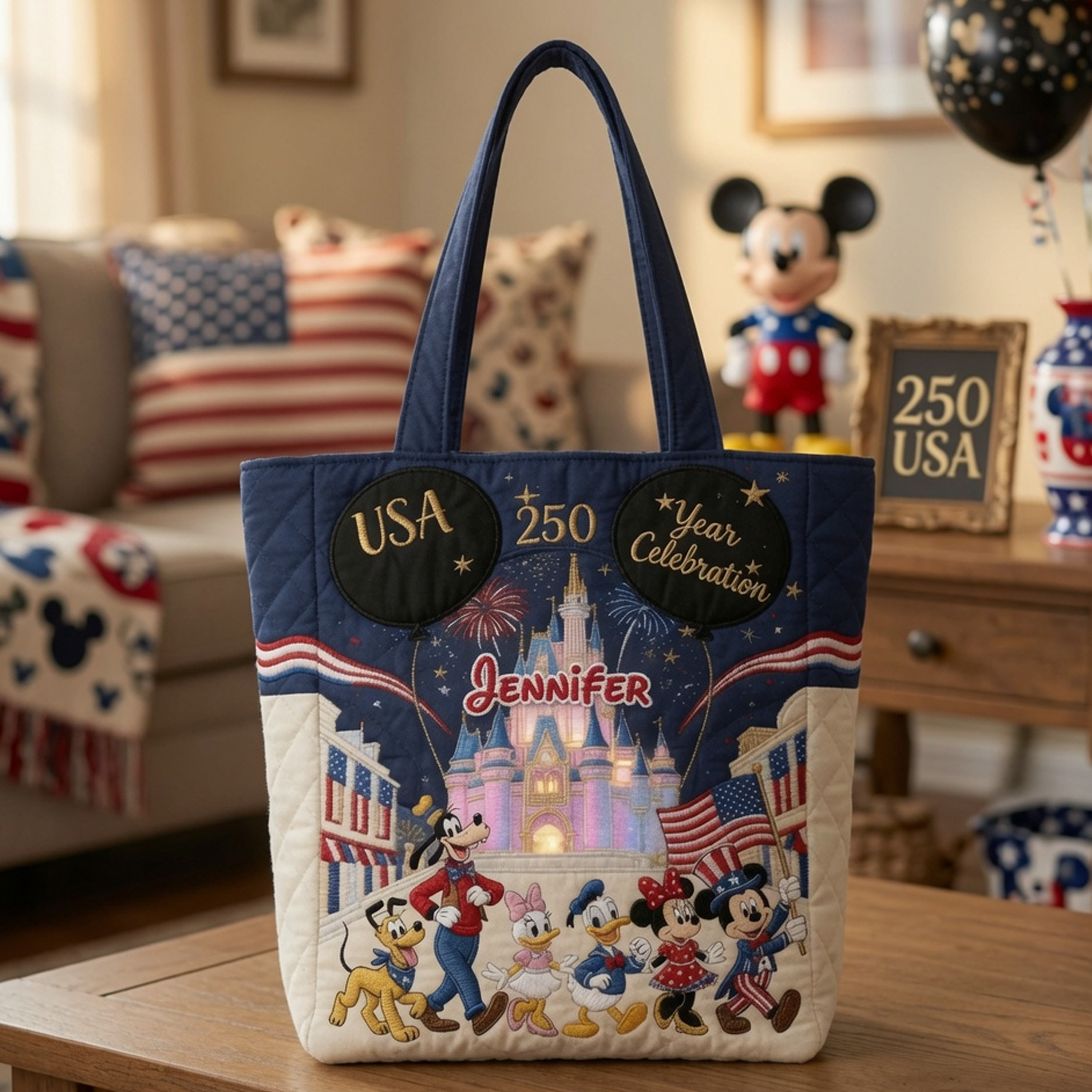 Personalized Quilted Tote Bag USA 250th Anniversary Gift for Movie Fans