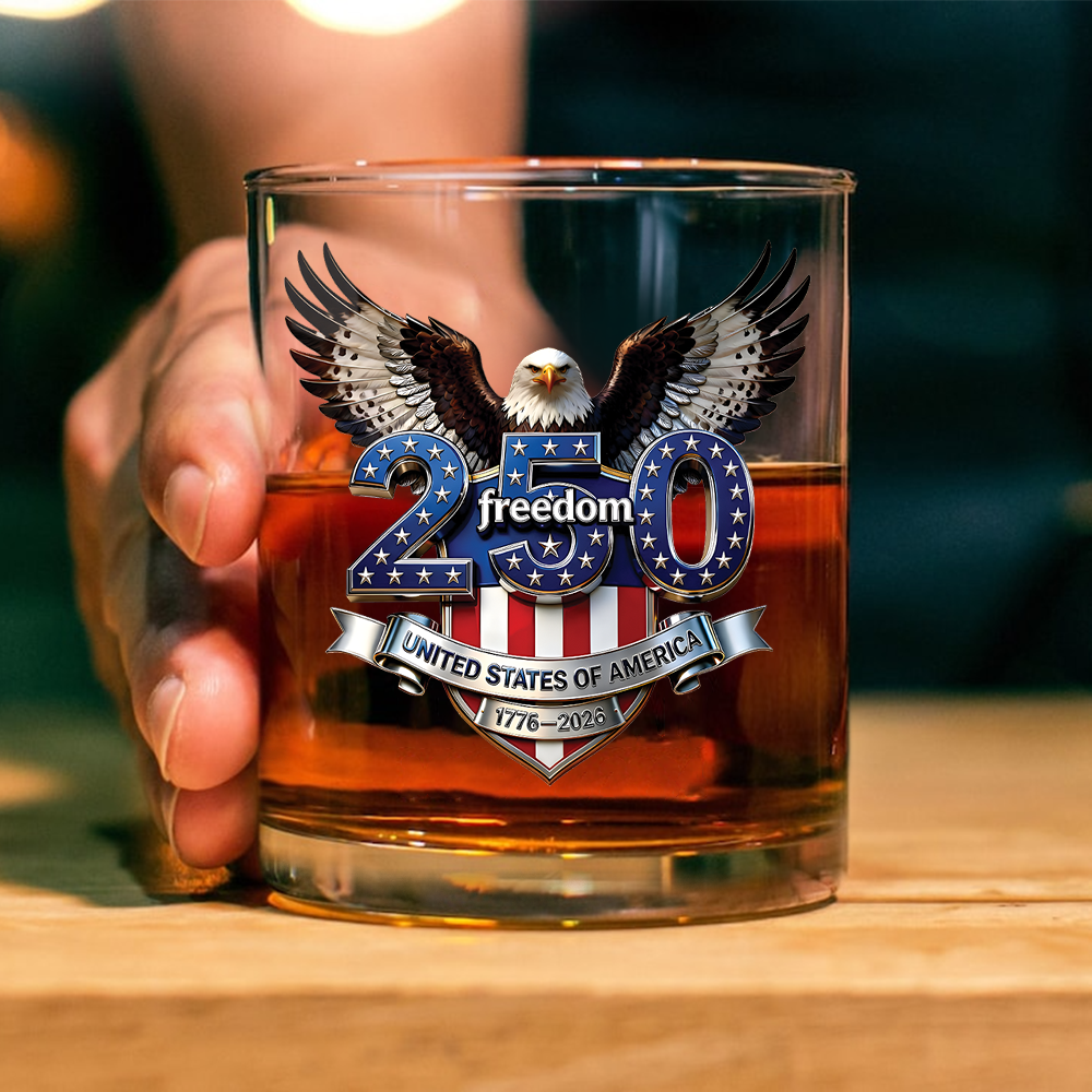Personalized Whiskey Glass USA Eagle Custom Name Gift for Dad HN590 - Print Rock Glass GradoCreations