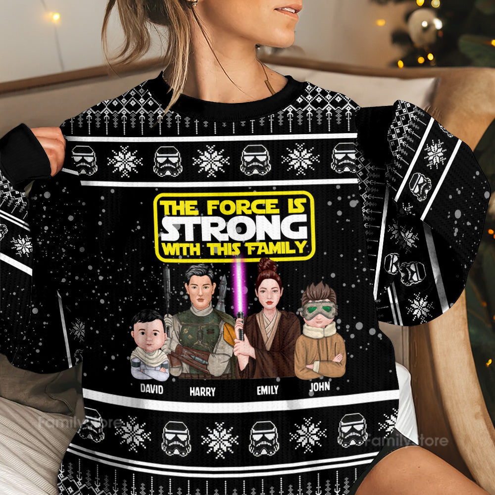 Personalized Ugly Sweater The Force Is Strong Family Gift for Christmas