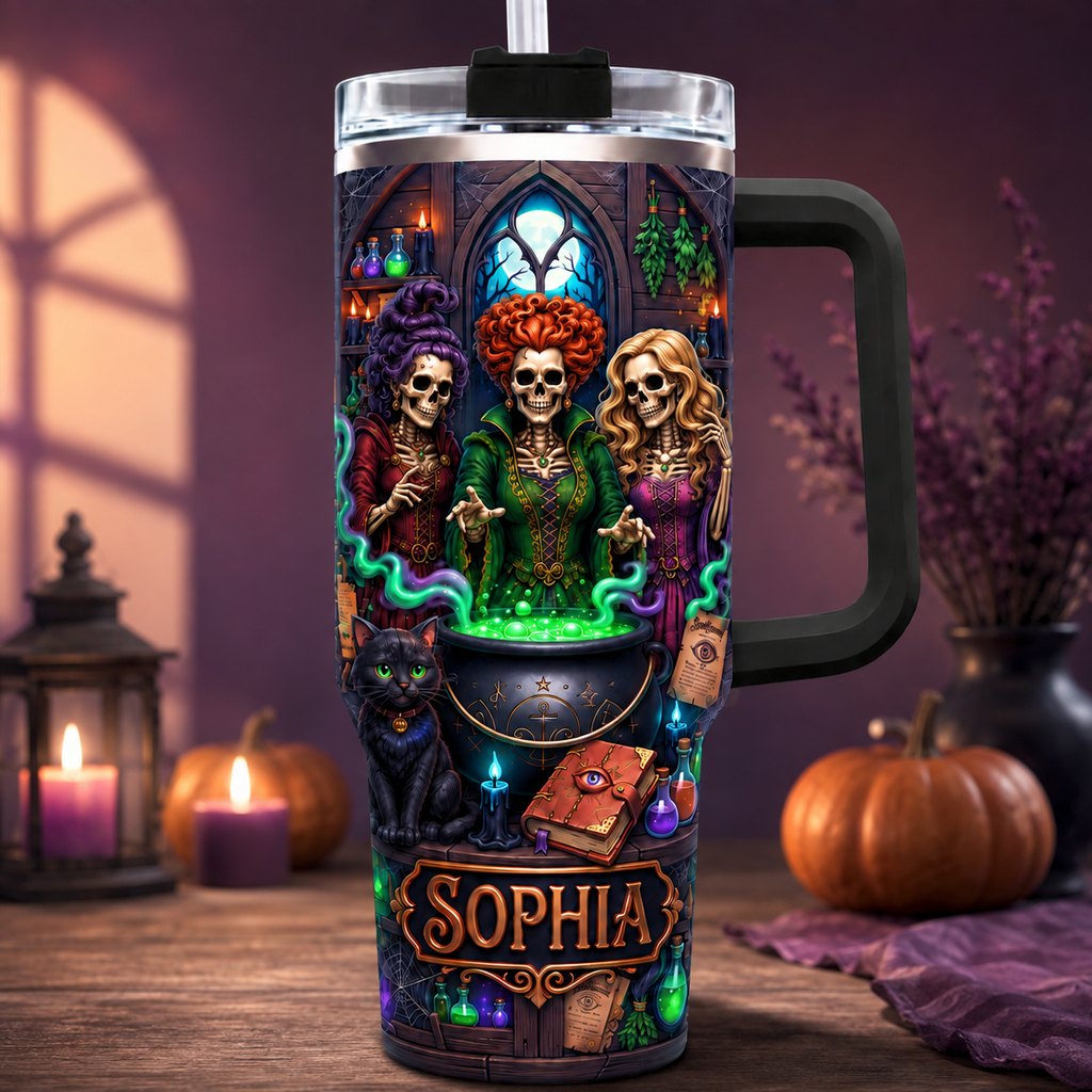 Personalized Witch Skeleton Tumbler Gift for Her - Halloween Drinkware Tumbler GradoCreations