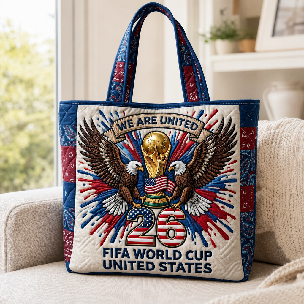 Patriotic Quilted Tote Bag 2026 FIFA World Cup Eagle Gift for Soccer Fans