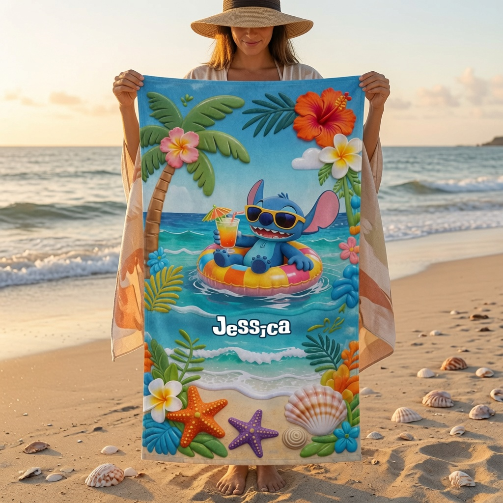 Personalized Beach Towel with Custom Name for Summer Vacations
